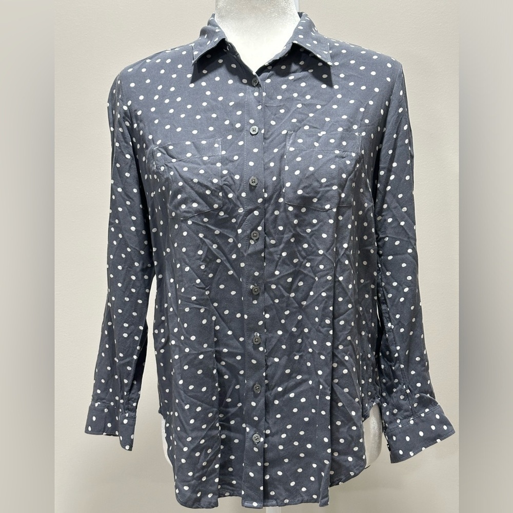 LOFT Women’s Black Polka Dot Long Sleeve Button Down Shirt Size SP